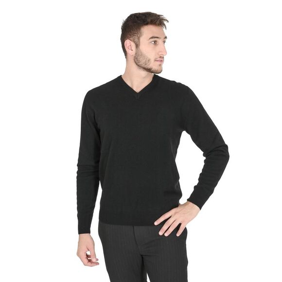 Crown of Edinburgh Cashmere VNeck Cashmere Sweater Classic Style Men Black - Picture 6 of 7